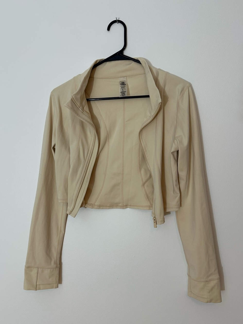 Womenβs Cropped Cream Jacket - Lightweight, Zip Front